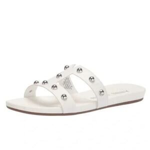 Anne Klein Iflex Ely Flat Slide Sandal Size 8.5 White Faux Leather Cushioned